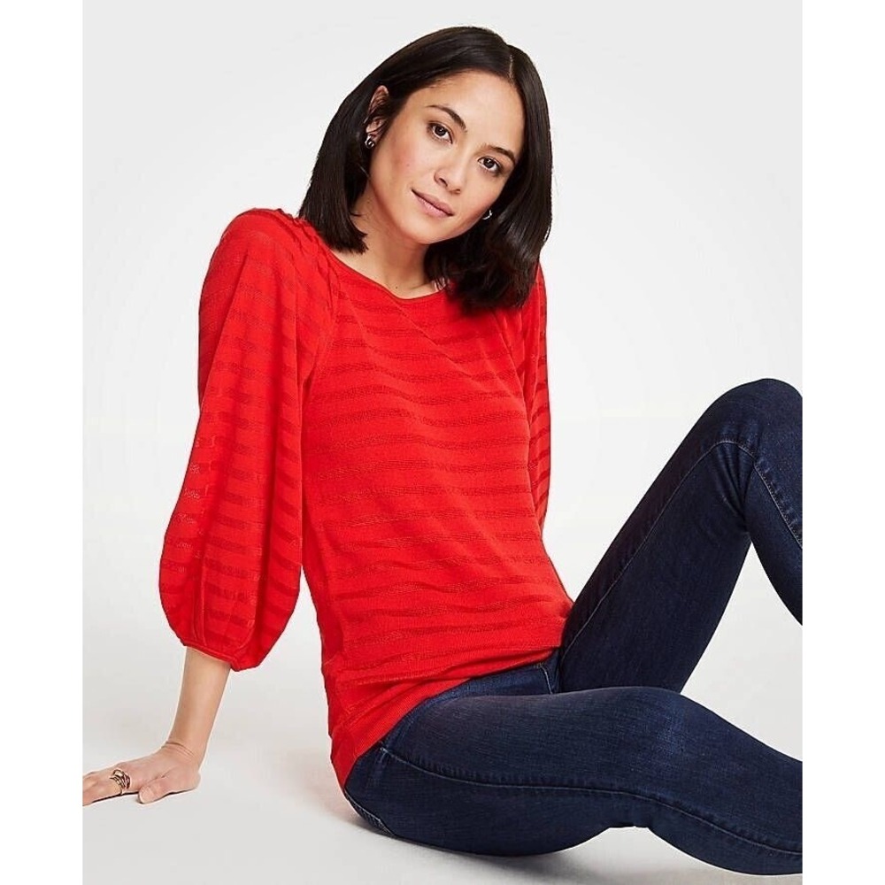 NWT Ann Taylor Red Striped Balloon Sleeve Lightweight Sweater size XSP